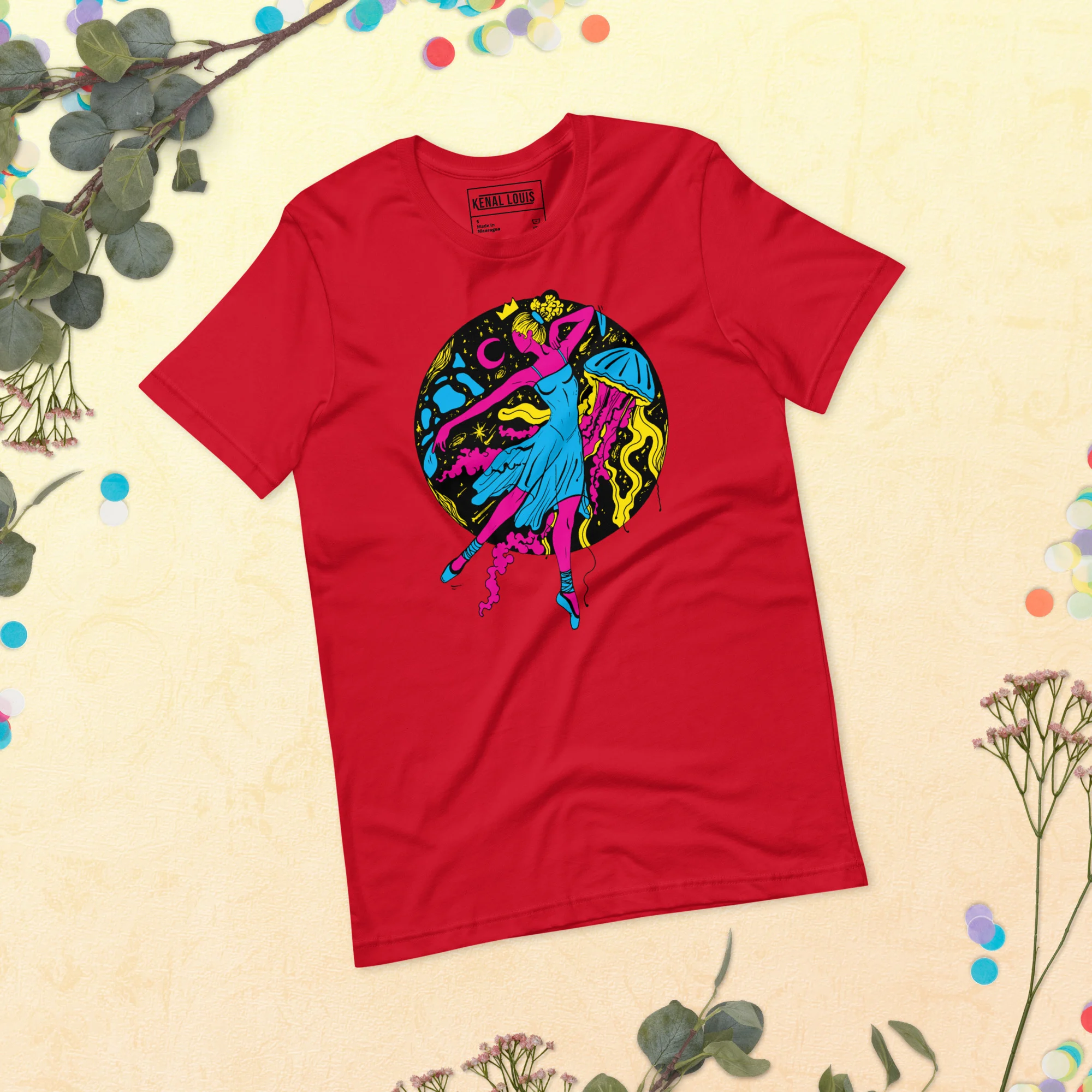 Pink and Green The Oceanic Dancer | Ballerina Drawing T-shirt - Image 4