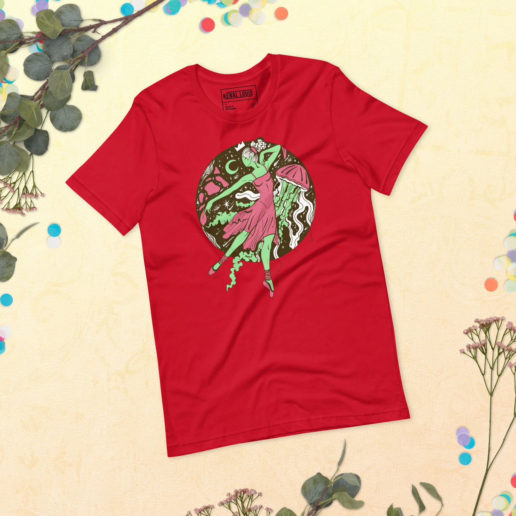 Pink and Green The Oceanic Dancer | Ballerina Drawing T-shirt - Image 4