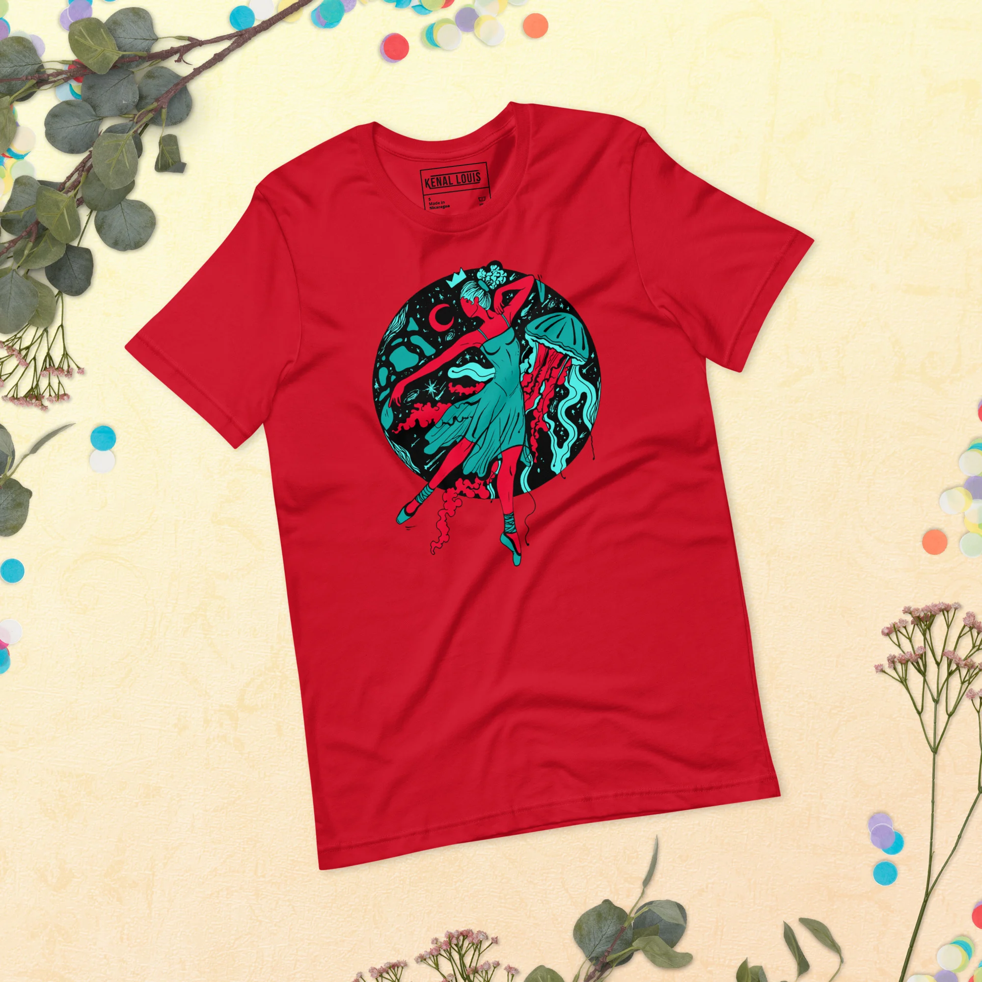 Turquoise Red The Oceanic Dancer | Ballerina Drawing T-shirt - Image 4