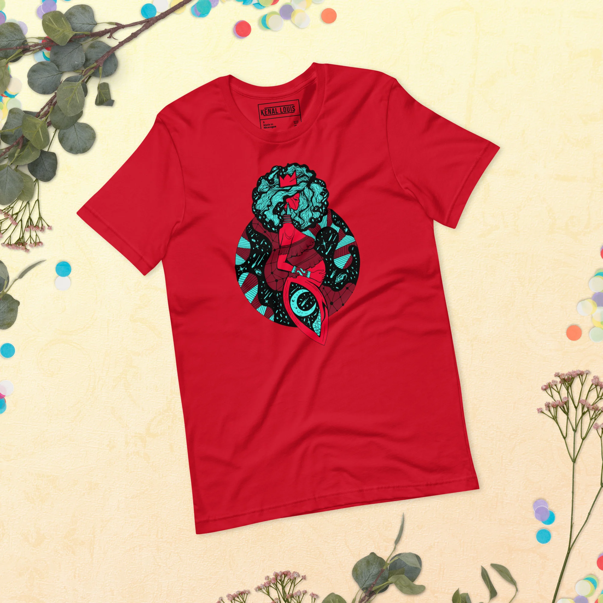 Turquoise Red Birth of Sahelle | Art gift for Mom T-shirt - Image 4