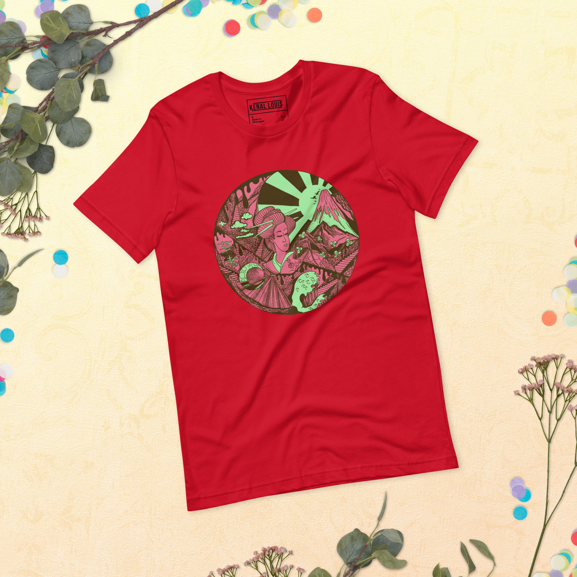 Pink and Green Dreaming of Japan - Japanese Circle T-shirt - Image 4