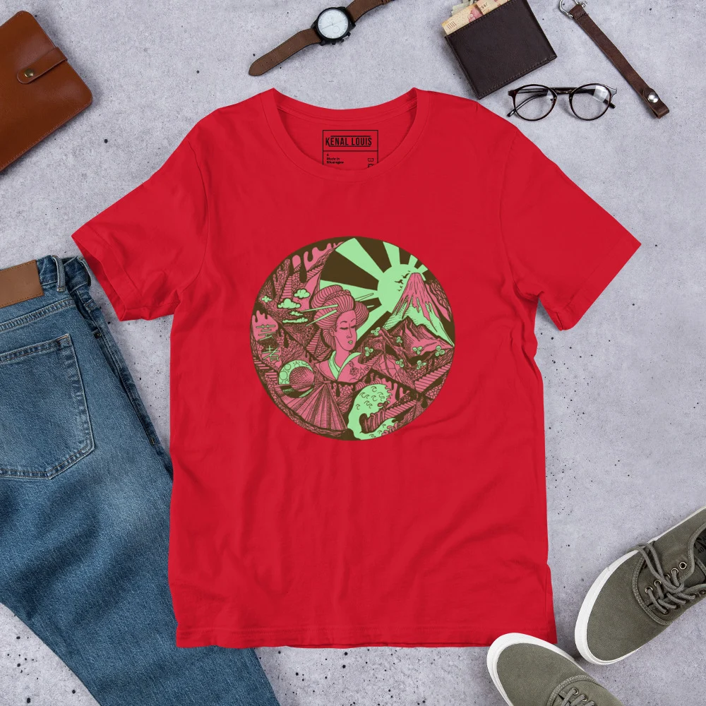 Pink and Green Dreaming of Japan - Japanese Circle T-shirt - Image 5