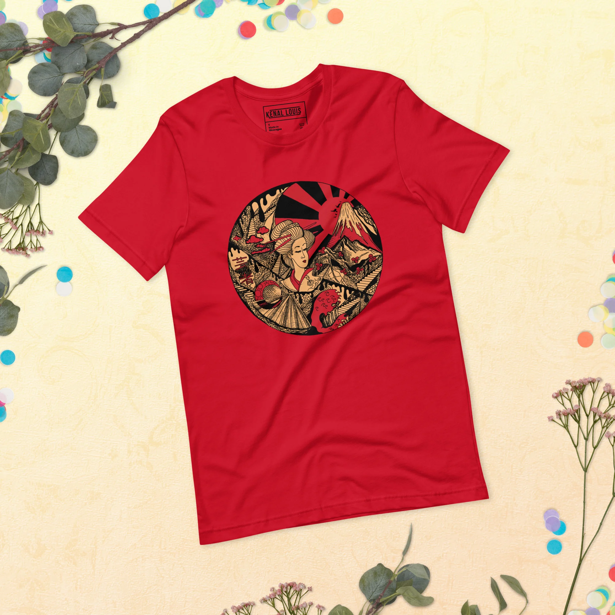 Cream and Red Dreaming of Japan - Japanese Circle T-shirt - Image 4