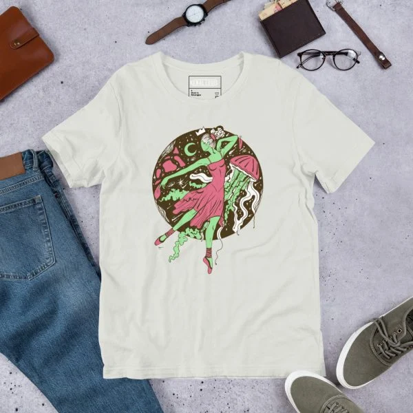 Pink and Green The Oceanic Dancer | Ballerina Drawing T-shirt