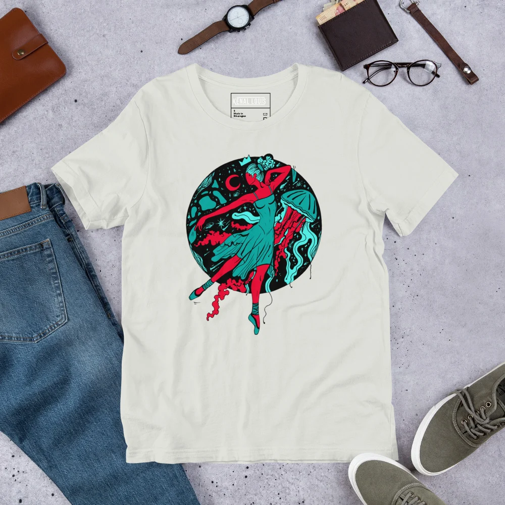Turquoise Red The Oceanic Dancer | Ballerina Drawing T-shirt
