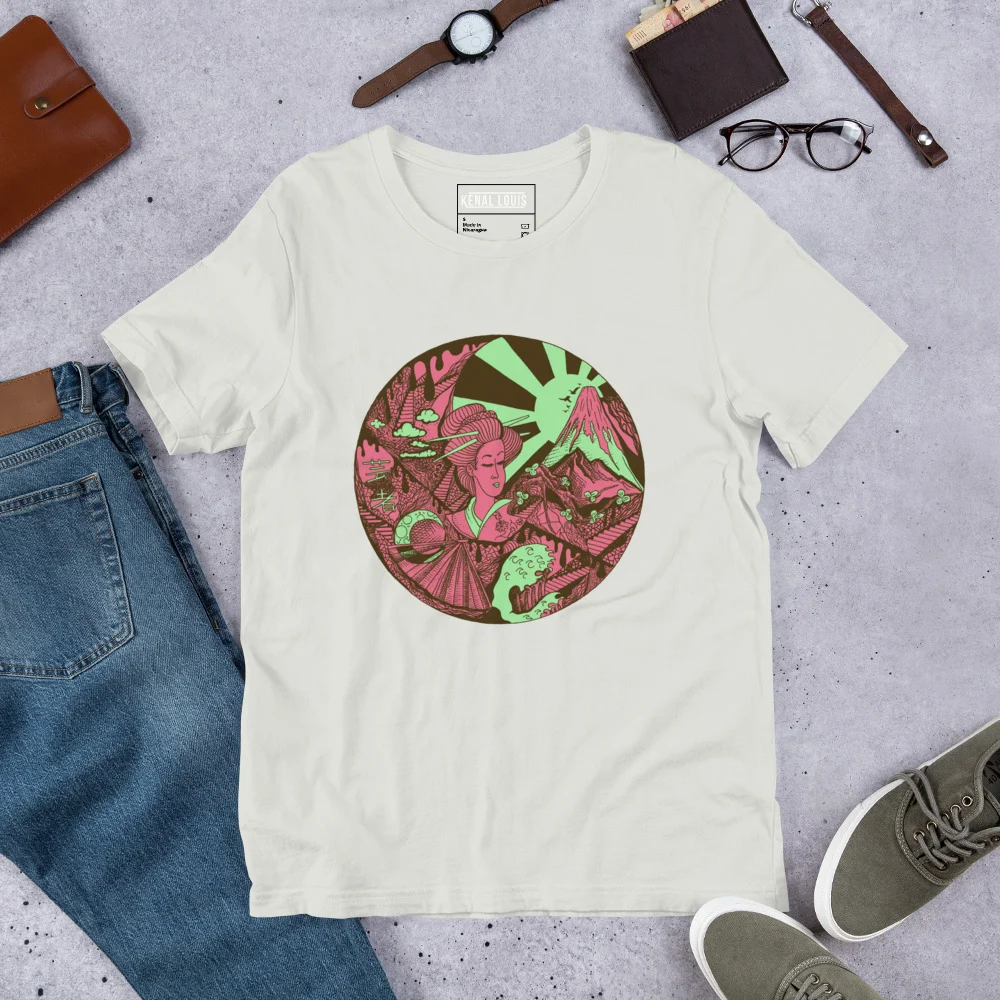 Pink and Green Dreaming of Japan - Japanese Circle T-shirt