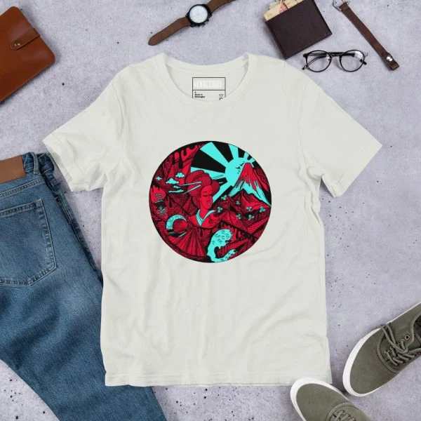 Turquoise Red Dreaming of Japan - Japanese Circle T-shirt