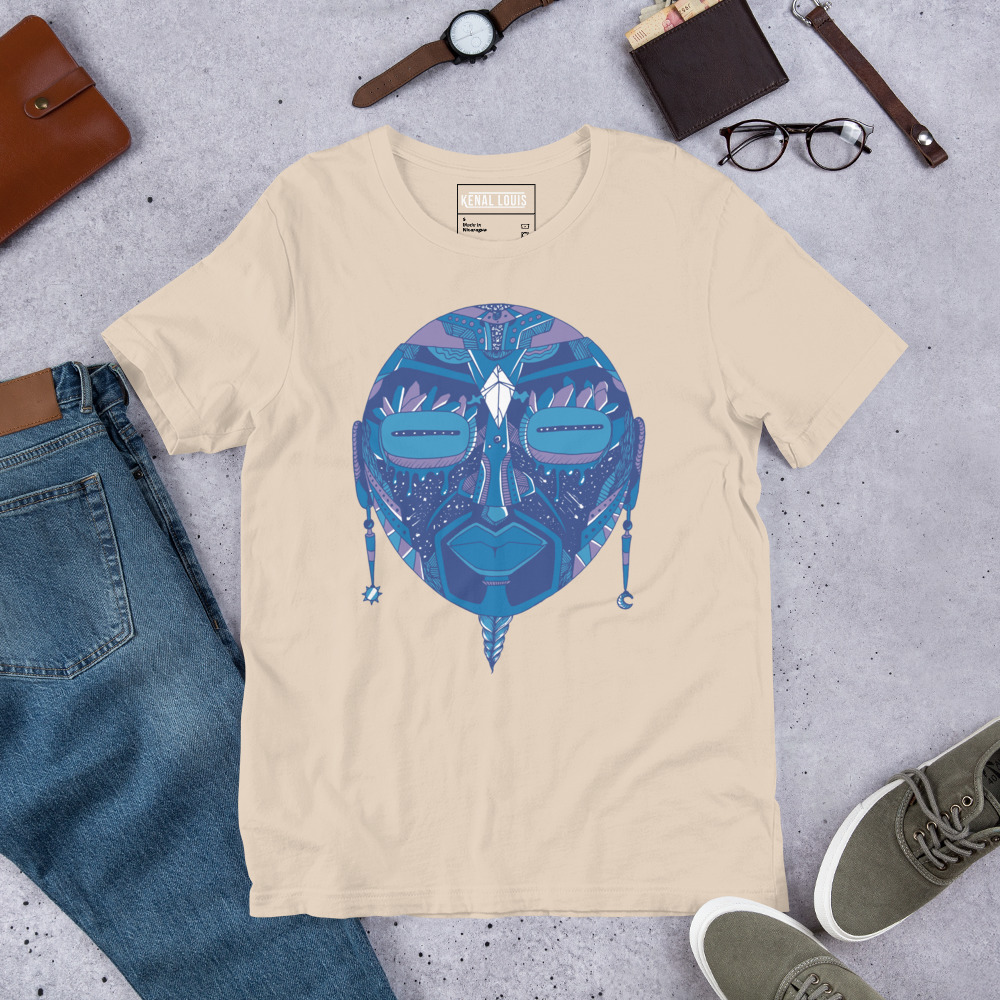 Mountain Blue African Mask No. 2 - African T-shirt - Image 9