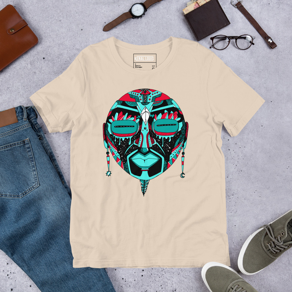 Turquoise Red African MAsk No. 2 - African T-shirt - Image 9