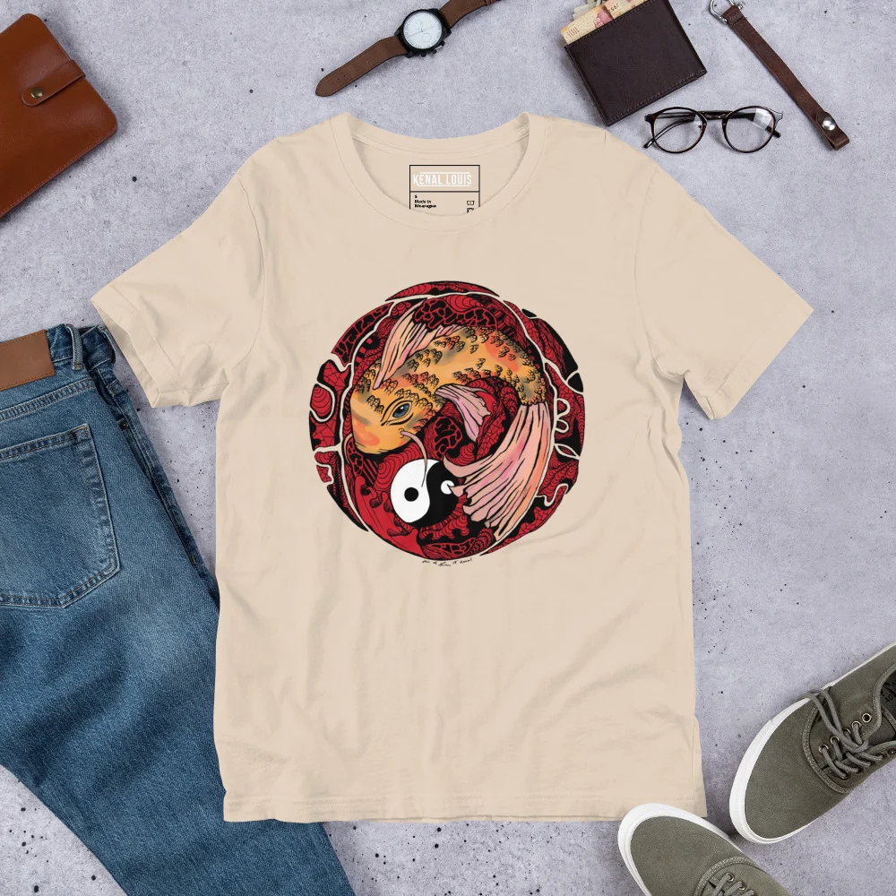 Cream and Red Koi of Balance - Koi Fish T-shirt - Image 9