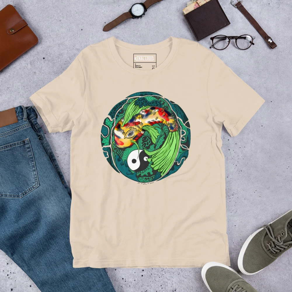 Green Koi of Balance - Koi Fish T-shirt - Image 9