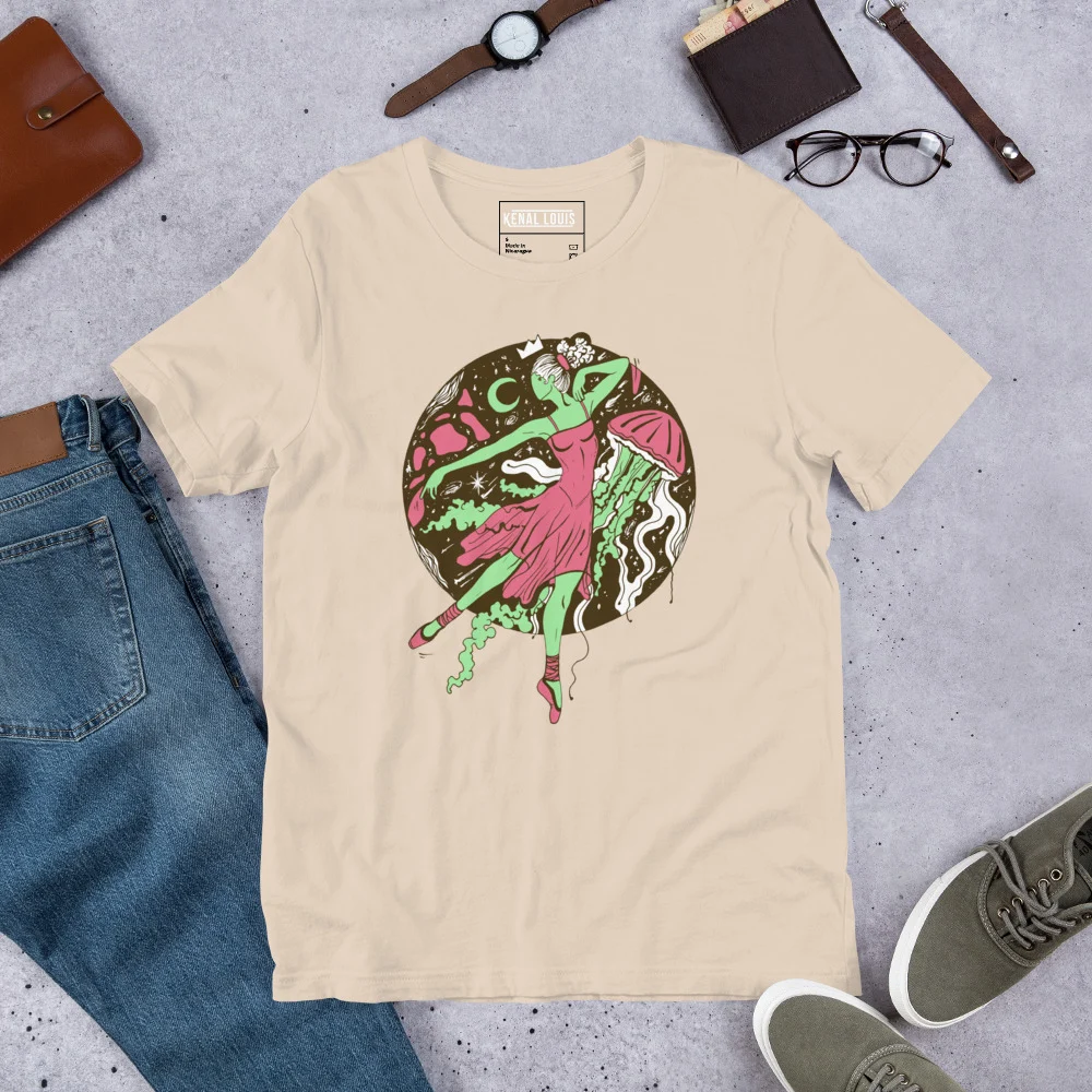 Pink and Green The Oceanic Dancer | Ballerina Drawing T-shirt - Image 9