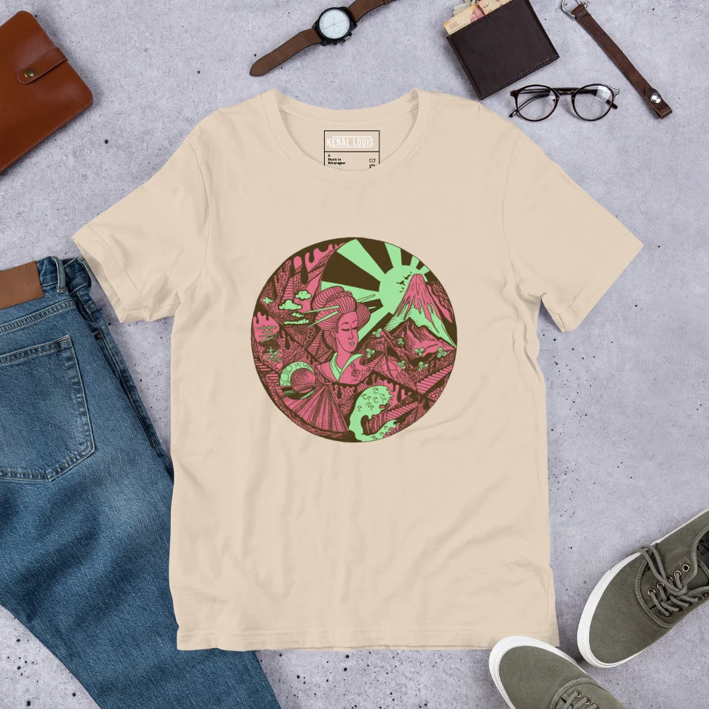 Pink and Green Dreaming of Japan - Japanese Circle T-shirt - Image 9