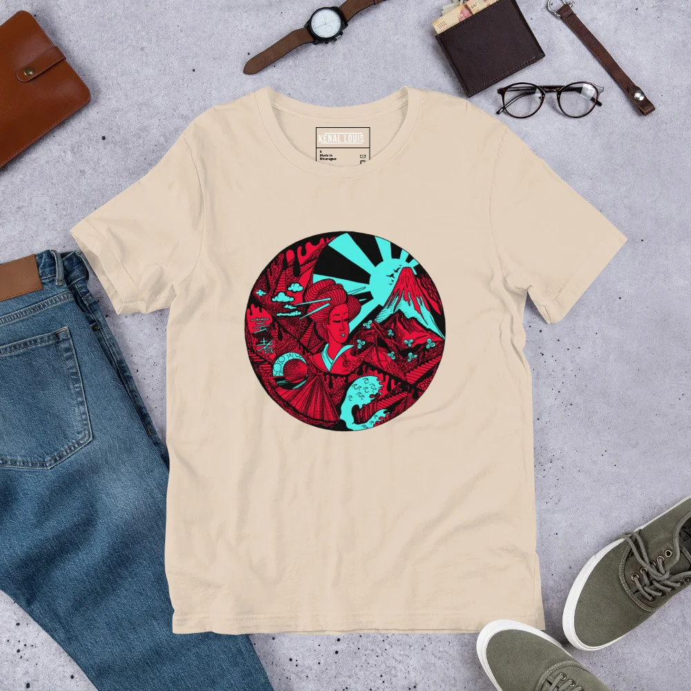 Turquoise Red Dreaming of Japan - Japanese Circle T-shirt - Image 9