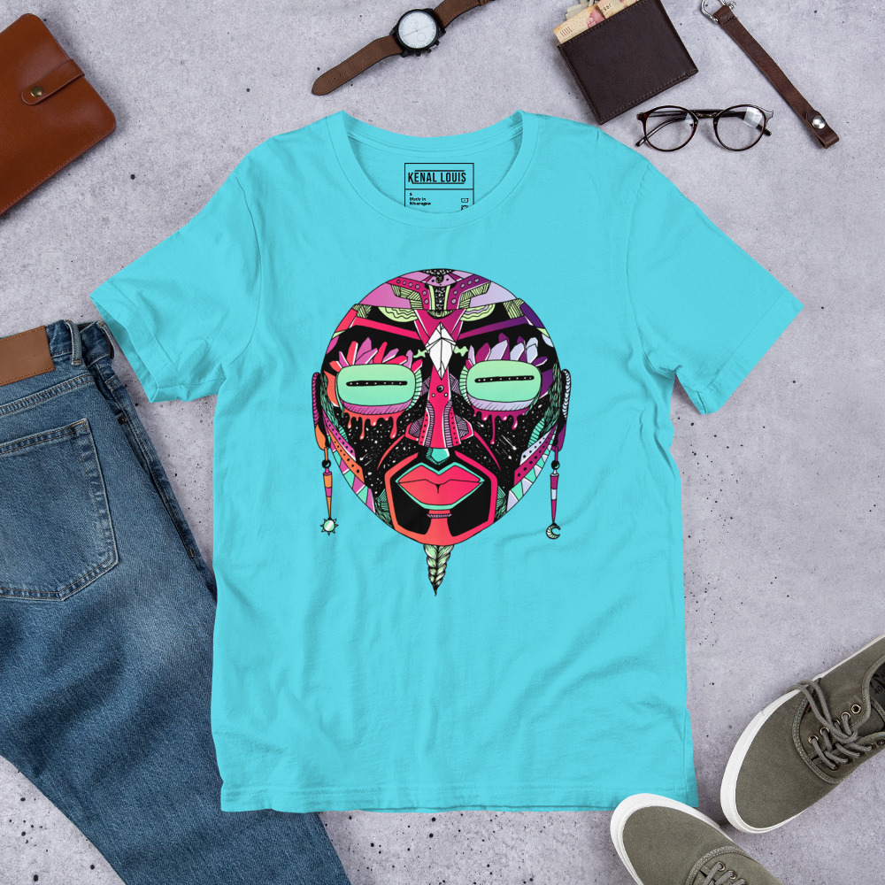 Red Blue Blend African Mask No. 2 - African T-shirt - Image 7