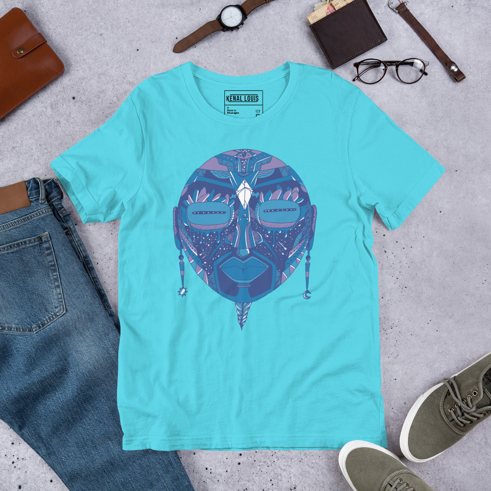 Mountain Blue African Mask No. 2 - African T-shirt - Image 7