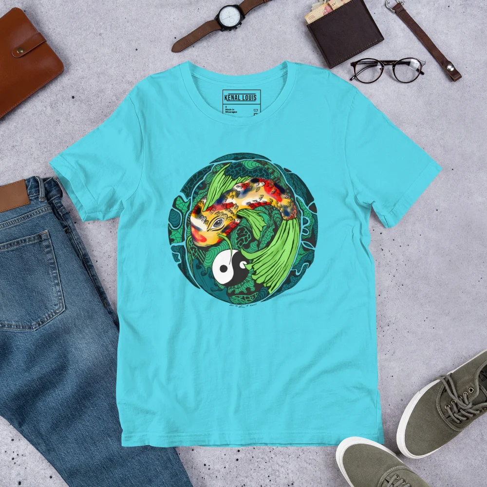 Green Koi of Balance - Koi Fish T-shirt - Image 7