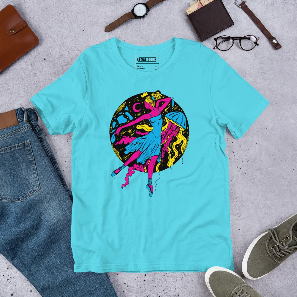 Pink and Green The Oceanic Dancer | Ballerina Drawing T-shirt - Image 7