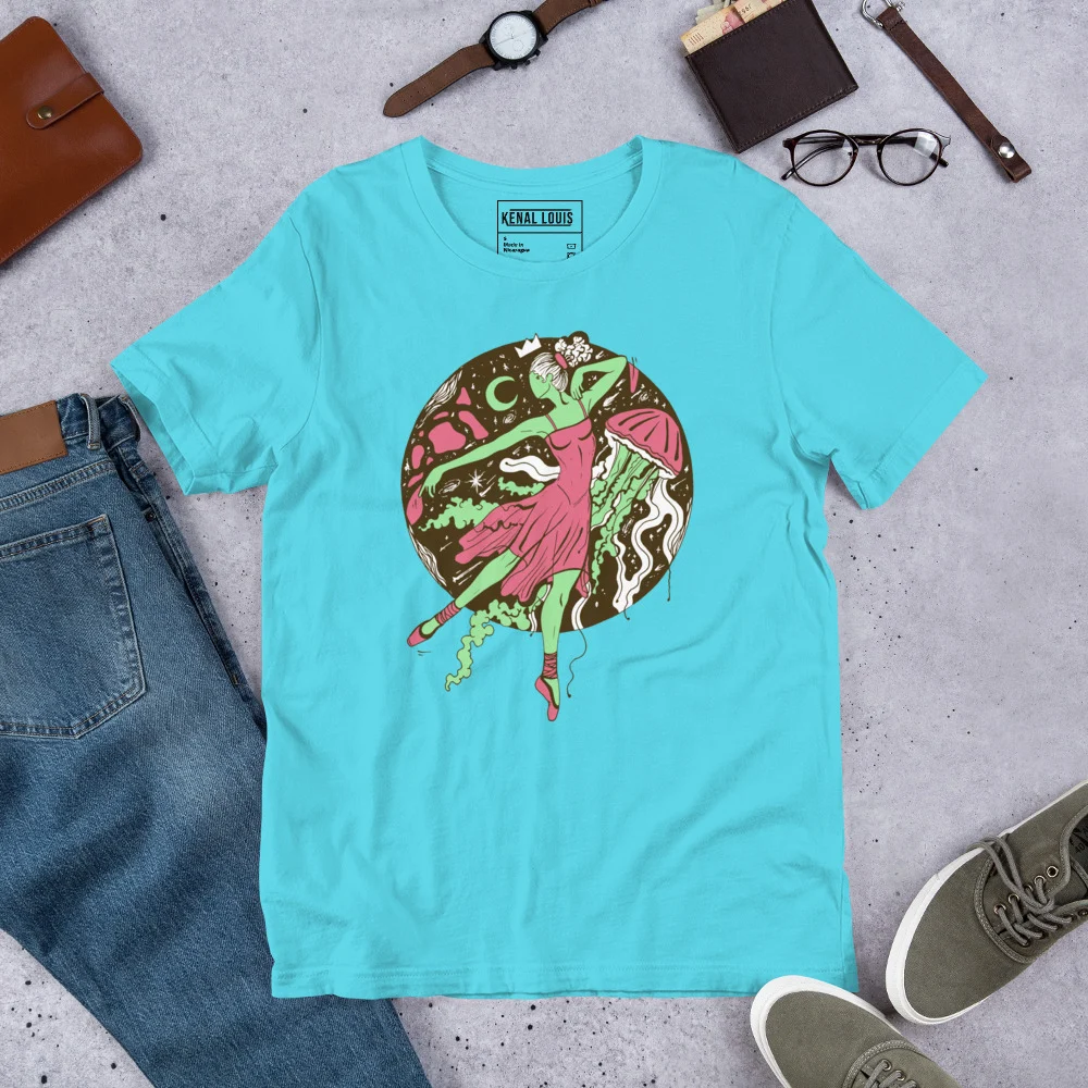 Pink and Green The Oceanic Dancer | Ballerina Drawing T-shirt - Image 7