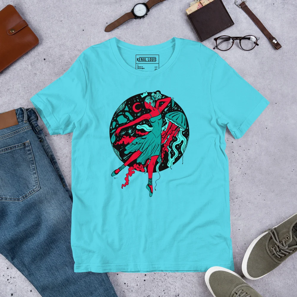 Turquoise Red The Oceanic Dancer | Ballerina Drawing T-shirt - Image 7