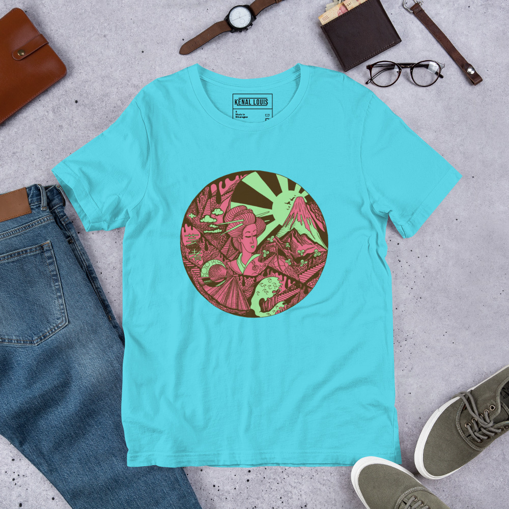 Pink and Green Dreaming of Japan - Japanese Circle T-shirt - Image 7