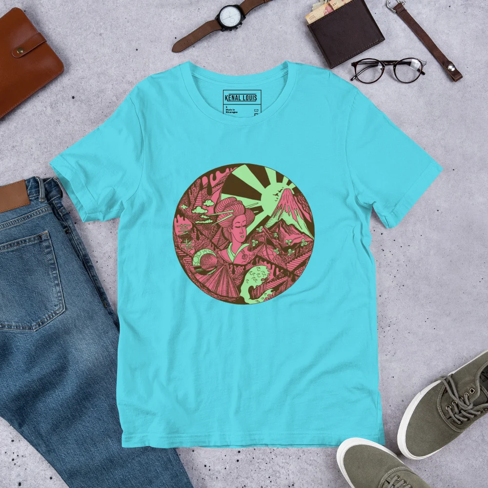 Pink and Green Dreaming of Japan - Japanese Circle T-shirt - Image 7