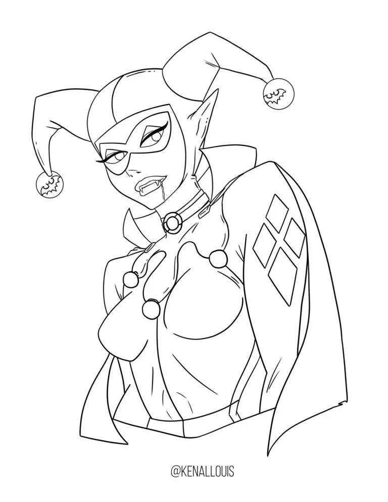 Harley Quinn Coloring Page | Harley Quinn as a Vampire | Harley Quinn Drawing coloring page