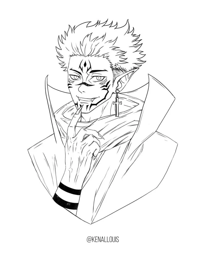 Sukuna Coloring Page | Sukuna as a Vampire | Jujutsu Kaisen Drawing coloring page
